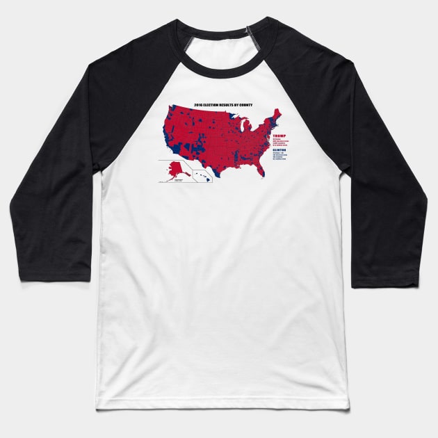 2016 Election Results by County Baseball T-Shirt by NeilGlover